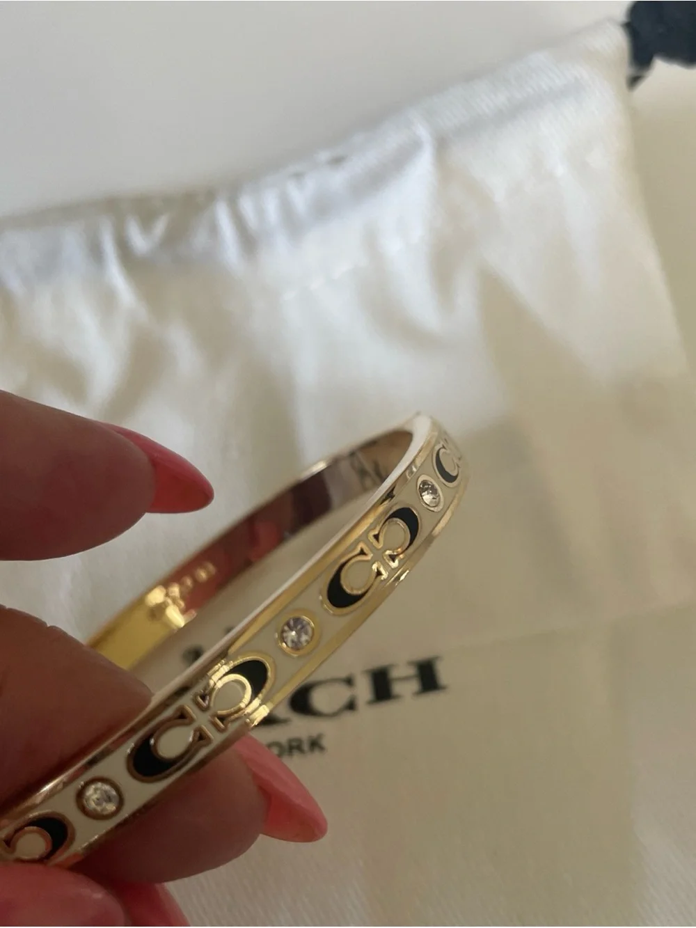 Coach Two-Tone Signature Bangle Bracelet with Crystals - Gold & Silver